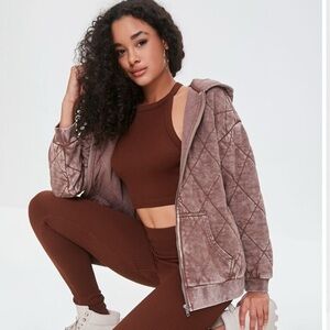 Quilted Hoodie Zip Up Color Taupe NWT size L